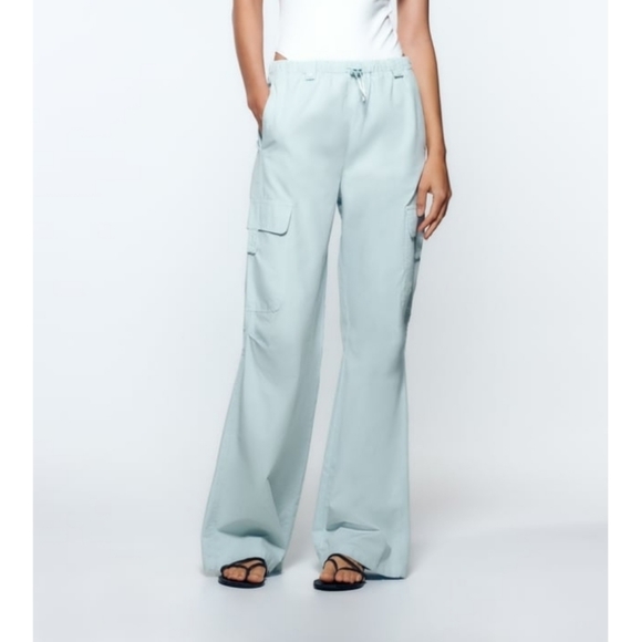 Zara | Pants u0026 Jumpsuits | Zara Sky Blue Cargo Pants | Poshmark